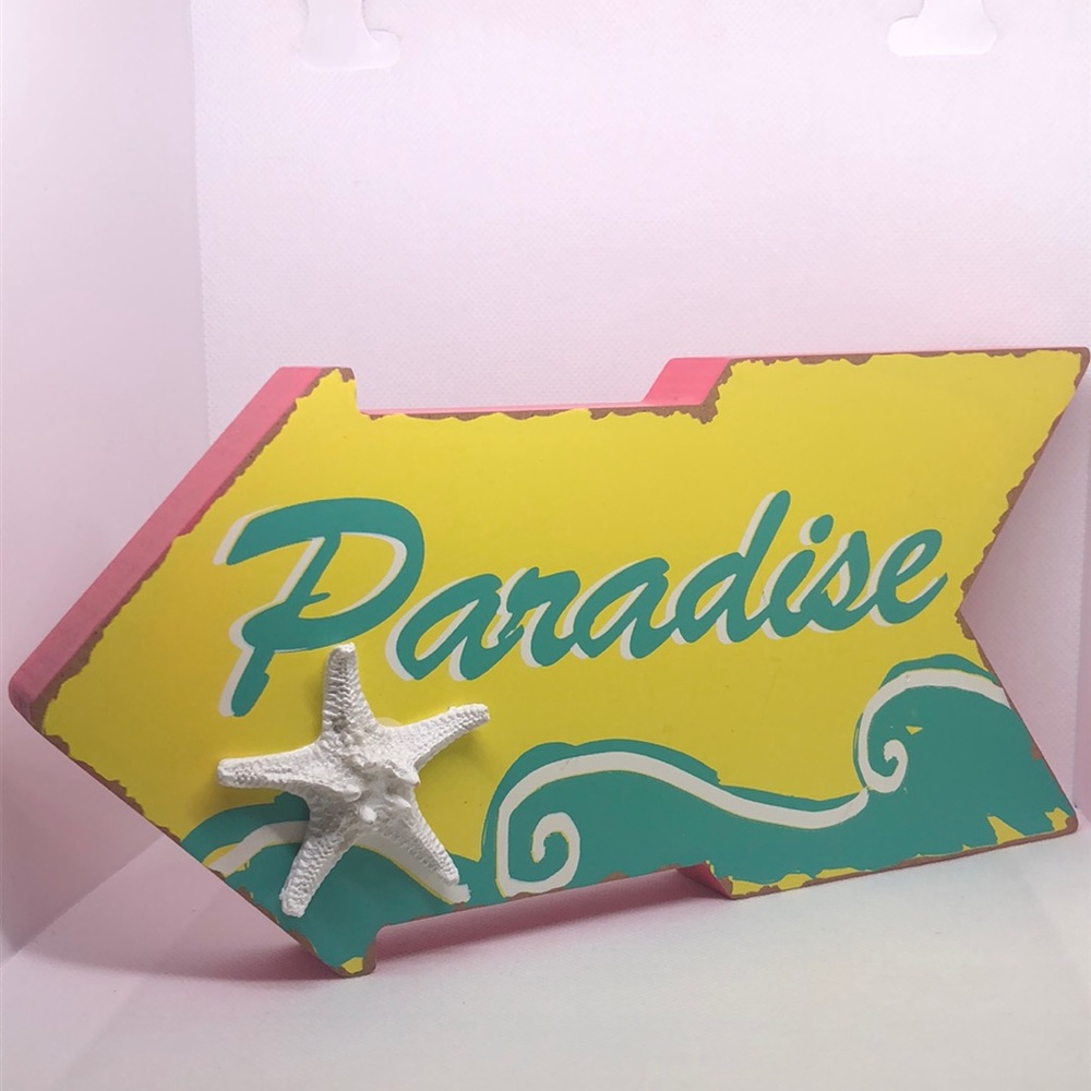 🩷💛💚🤍 Paradise Arrow Table Sign Wooden Plaque Decor  🤍💚💛🩷 Sutton Rowe NTW